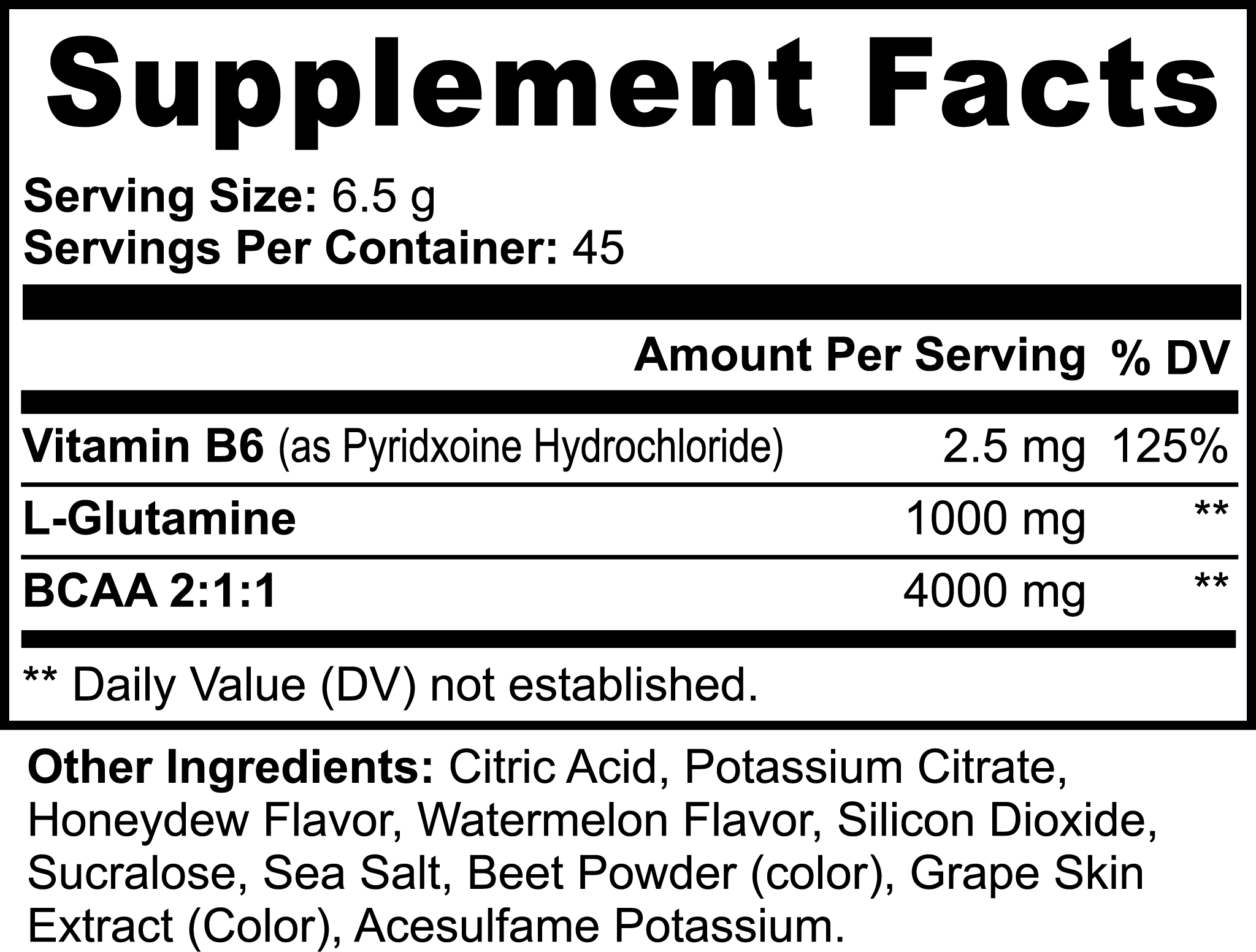 BCAA powder  label