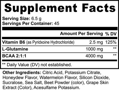 BCAA powder  label