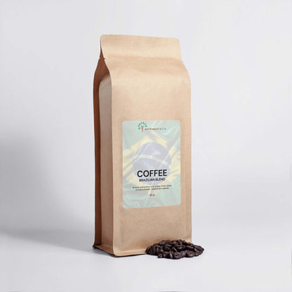 Brazilian Coffee 16oz front with beans