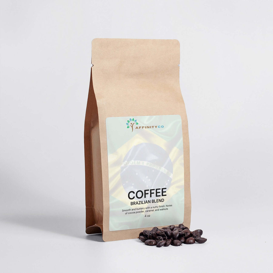 Brazilian coffee - 4oz front with beans