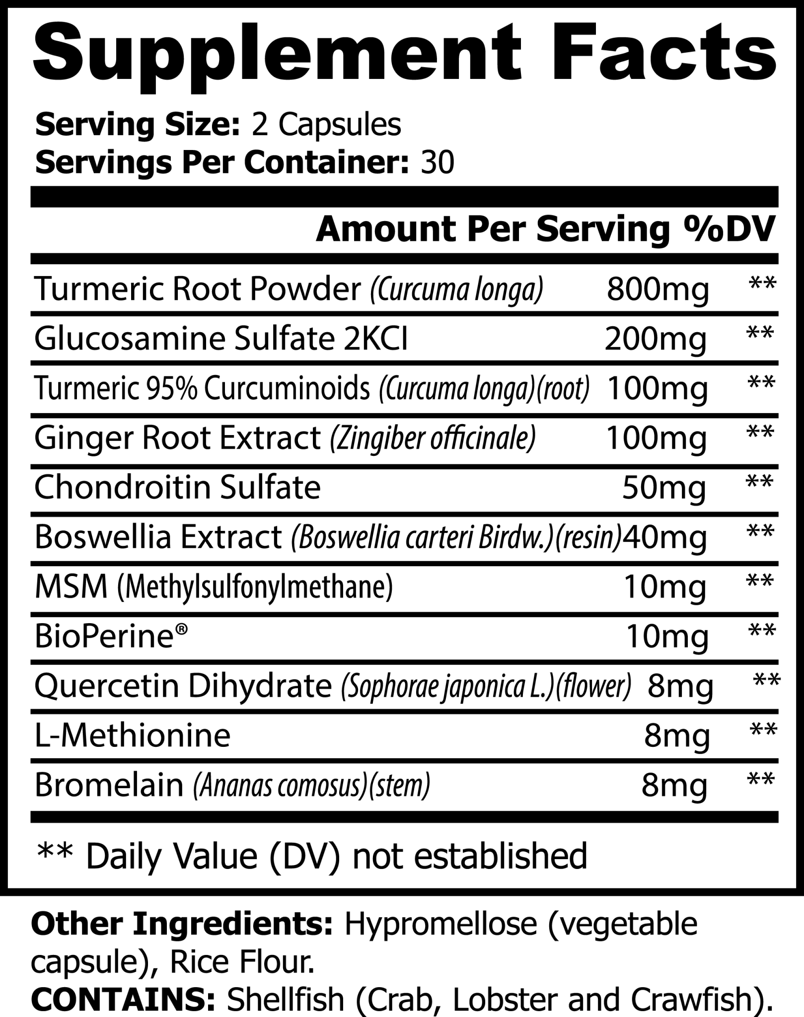 Ginger Turmeric Supplement label