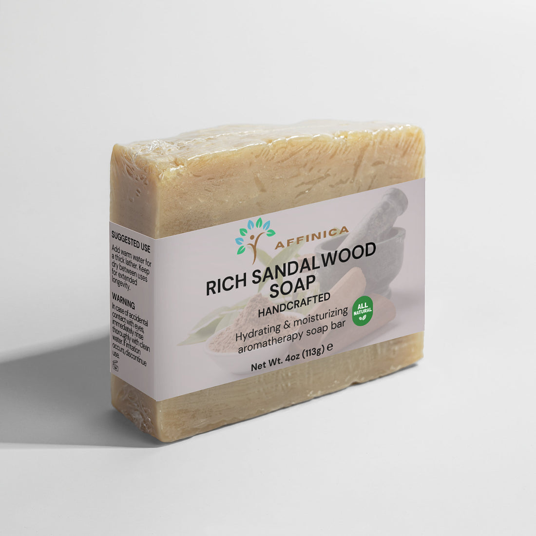 Handmade Bar Soap – Sandalwood front and side view