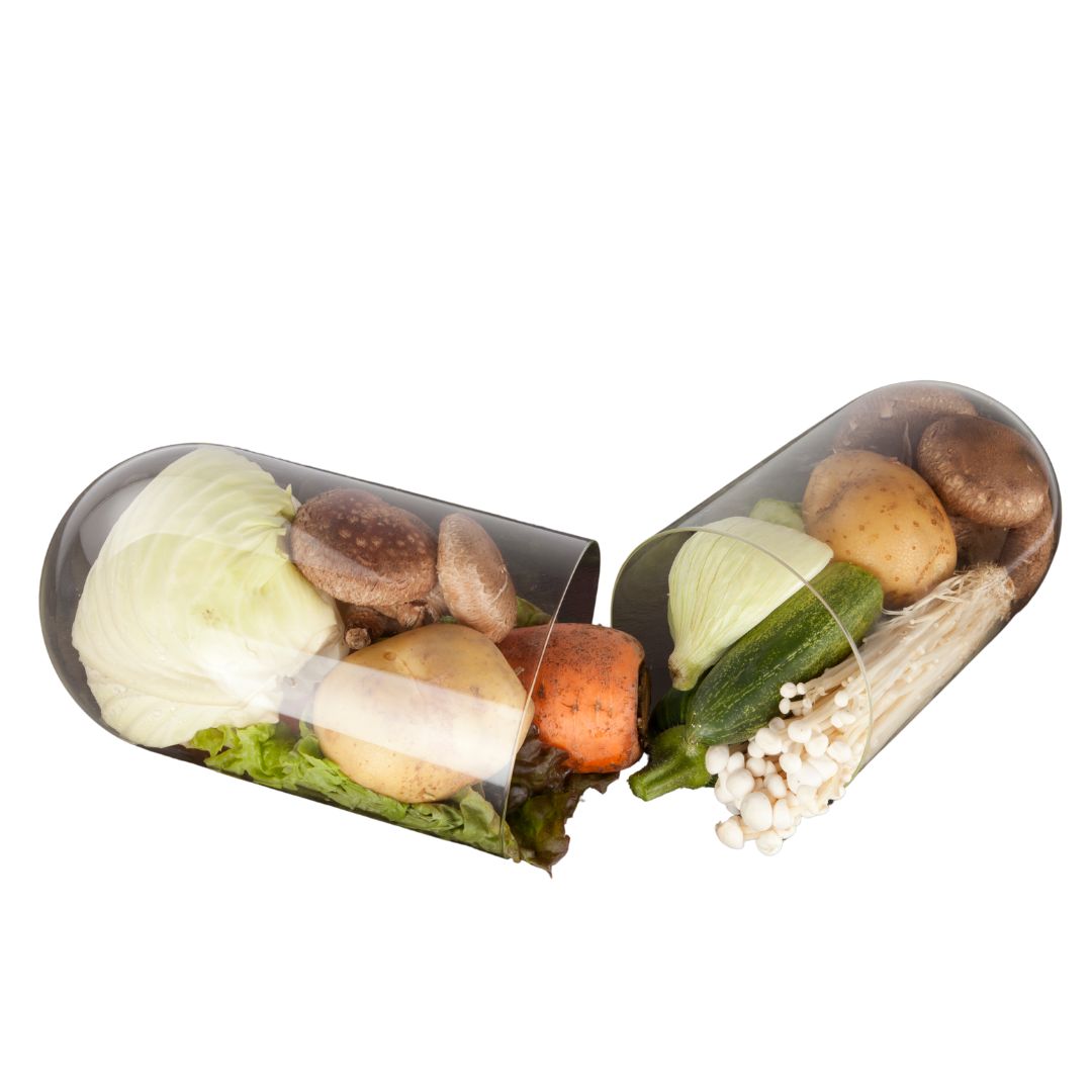 healthy foods displayed in a capsule