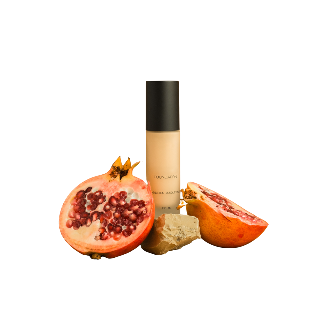 natural fruit with a botttle of foundation