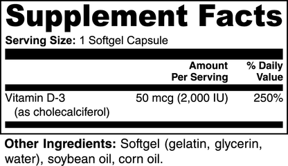 Vitamin D3 2000 IU Softgels label