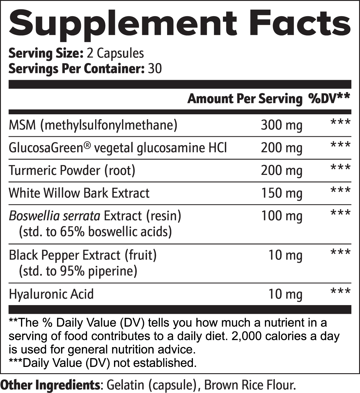 Bone and Joint Supplements label