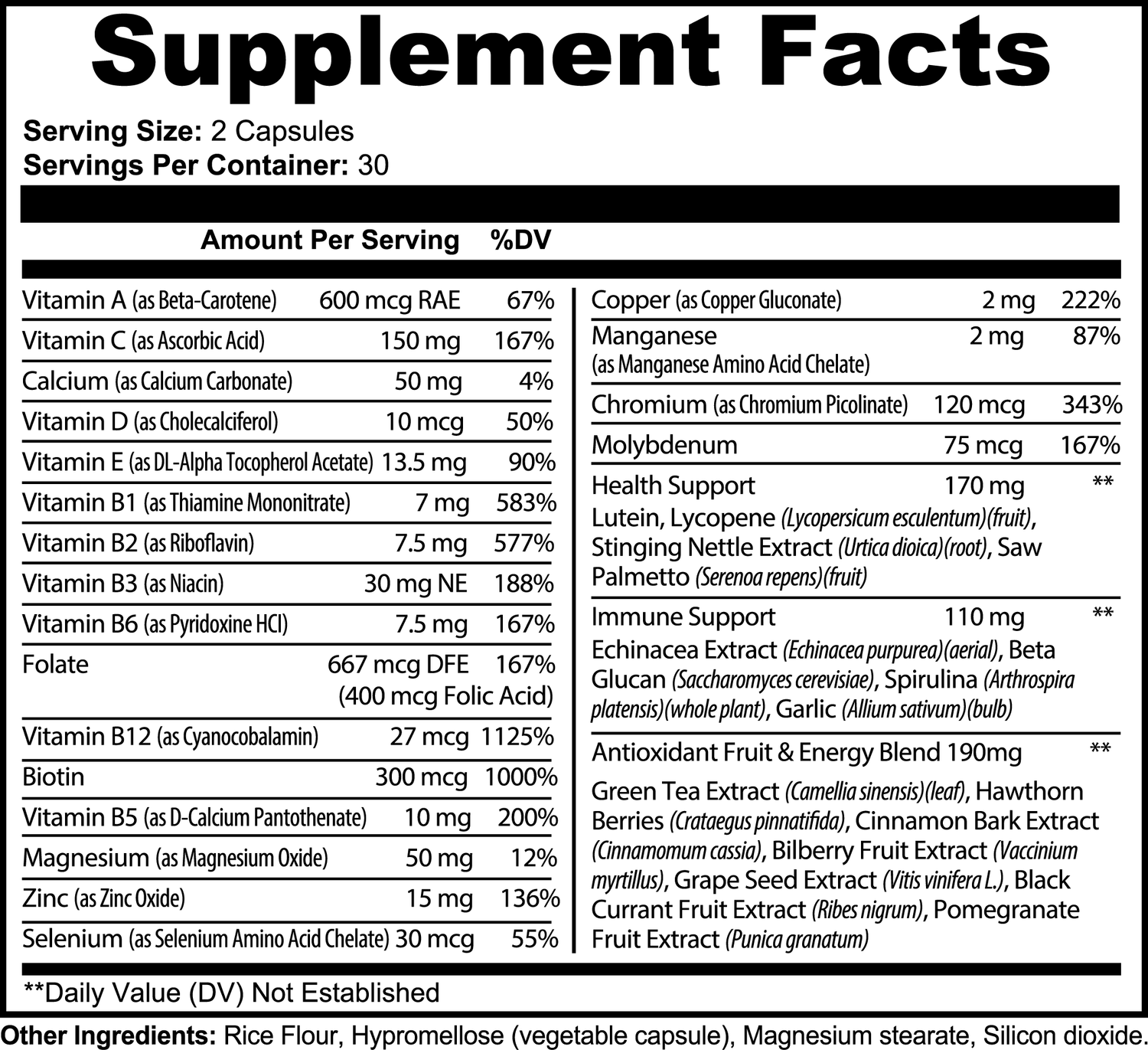 complete multivitamin label