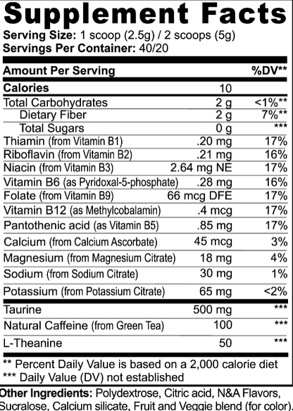 energy drink powder label