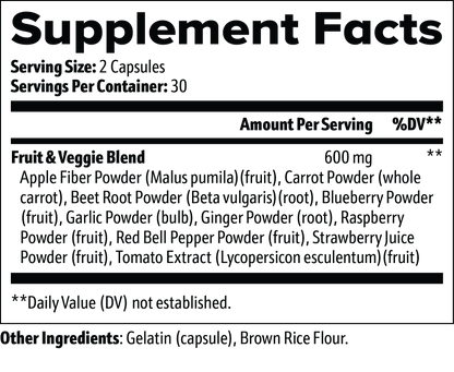 Fruit and Veggie supplement label