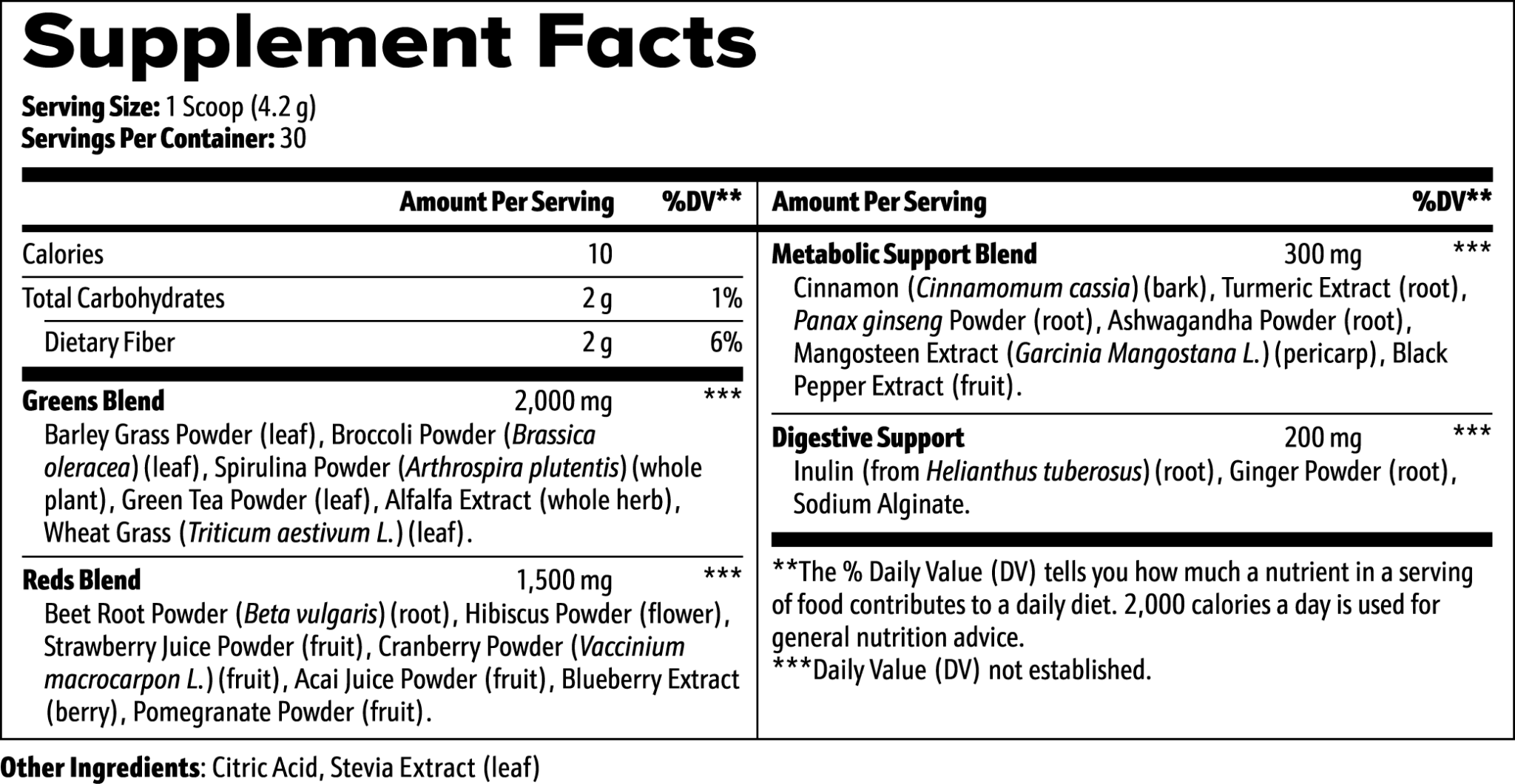 Greens Superfood Powder label