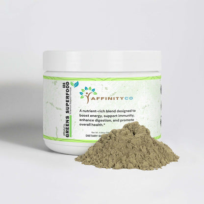 Greens Superfood Powder jar with powder in front