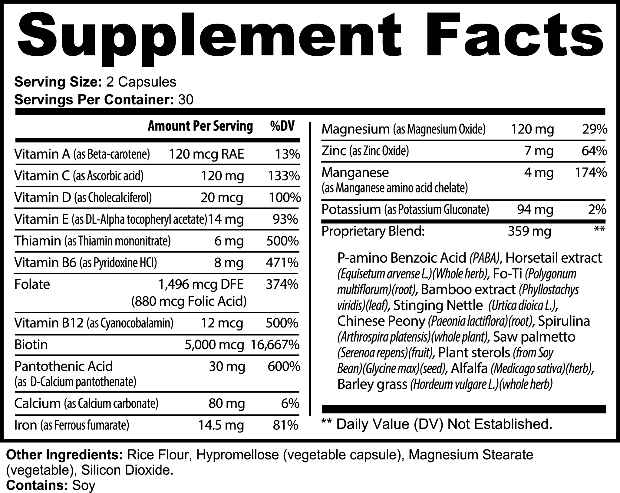 Hair, Skin and Nails Vitamins label