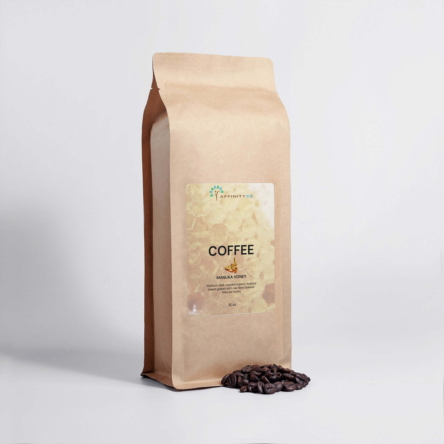 Manuka Honey Coffee - 16oz bag with beans in front