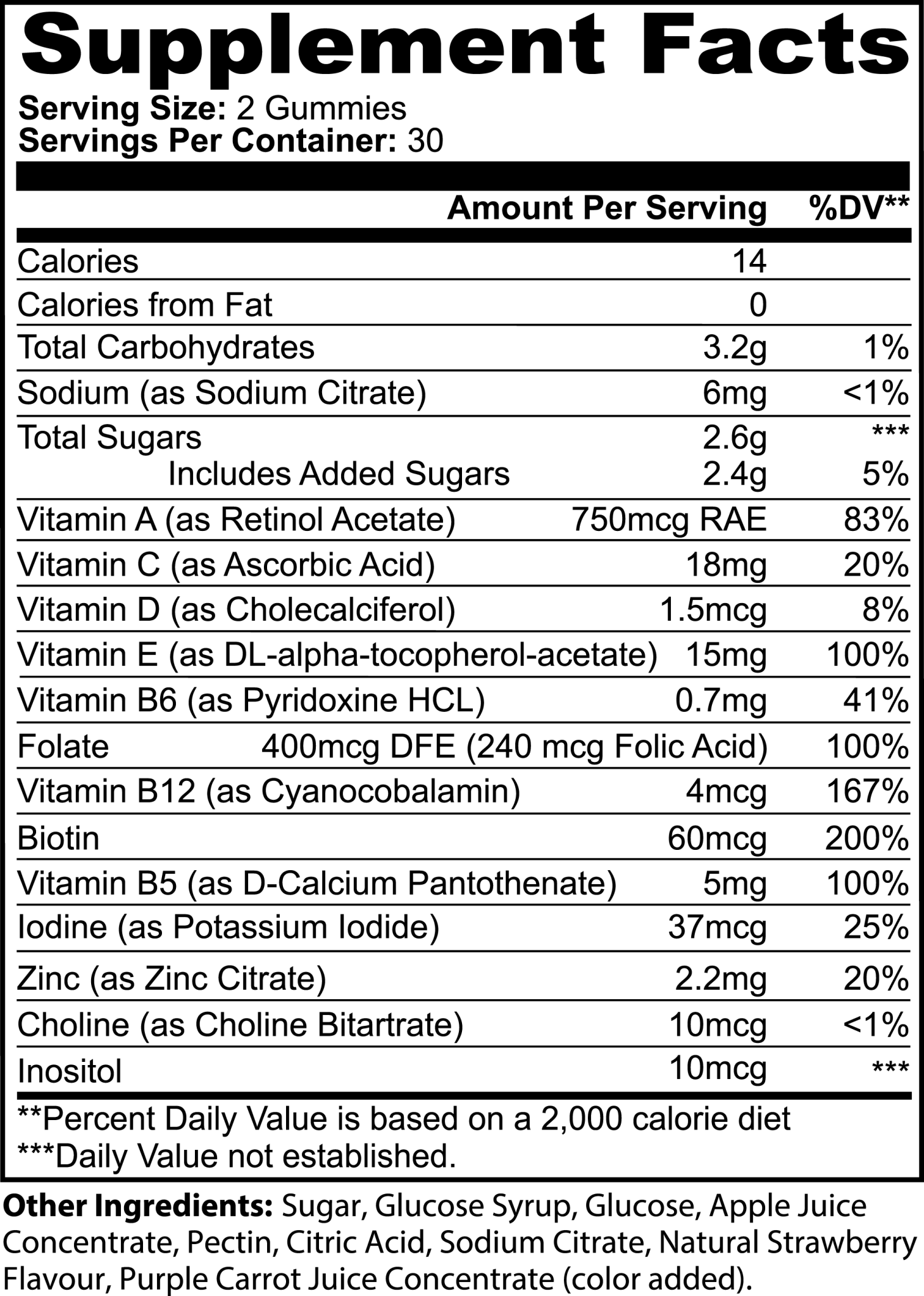 Multivitamin Gummies Adults label