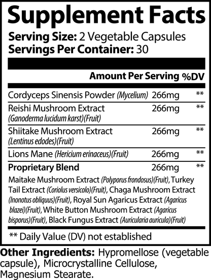 Mushroom Complex Supplement label