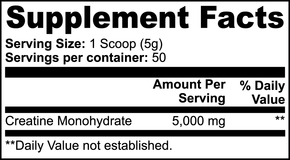 Raw Creatine Monohydrate label