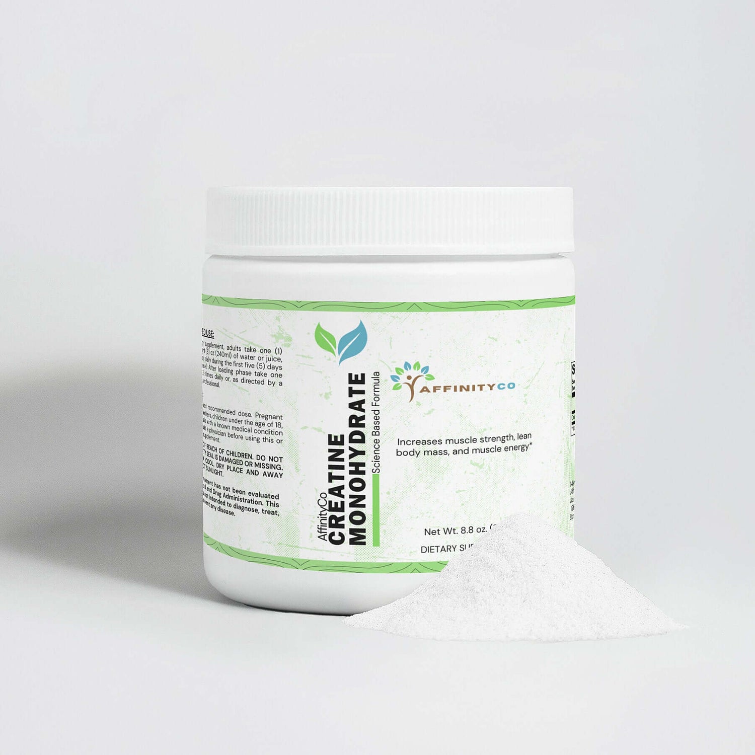 Raw Creatine Monohydrate front with powder