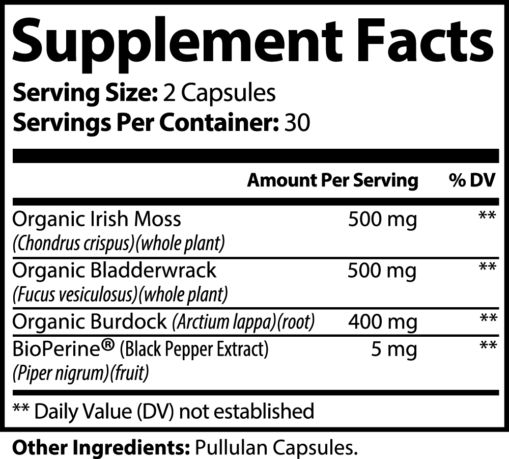 Sea Moss Capsules label