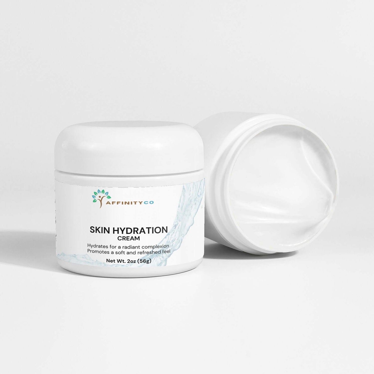 Skin Hydration Cream two jars one on its side with open top