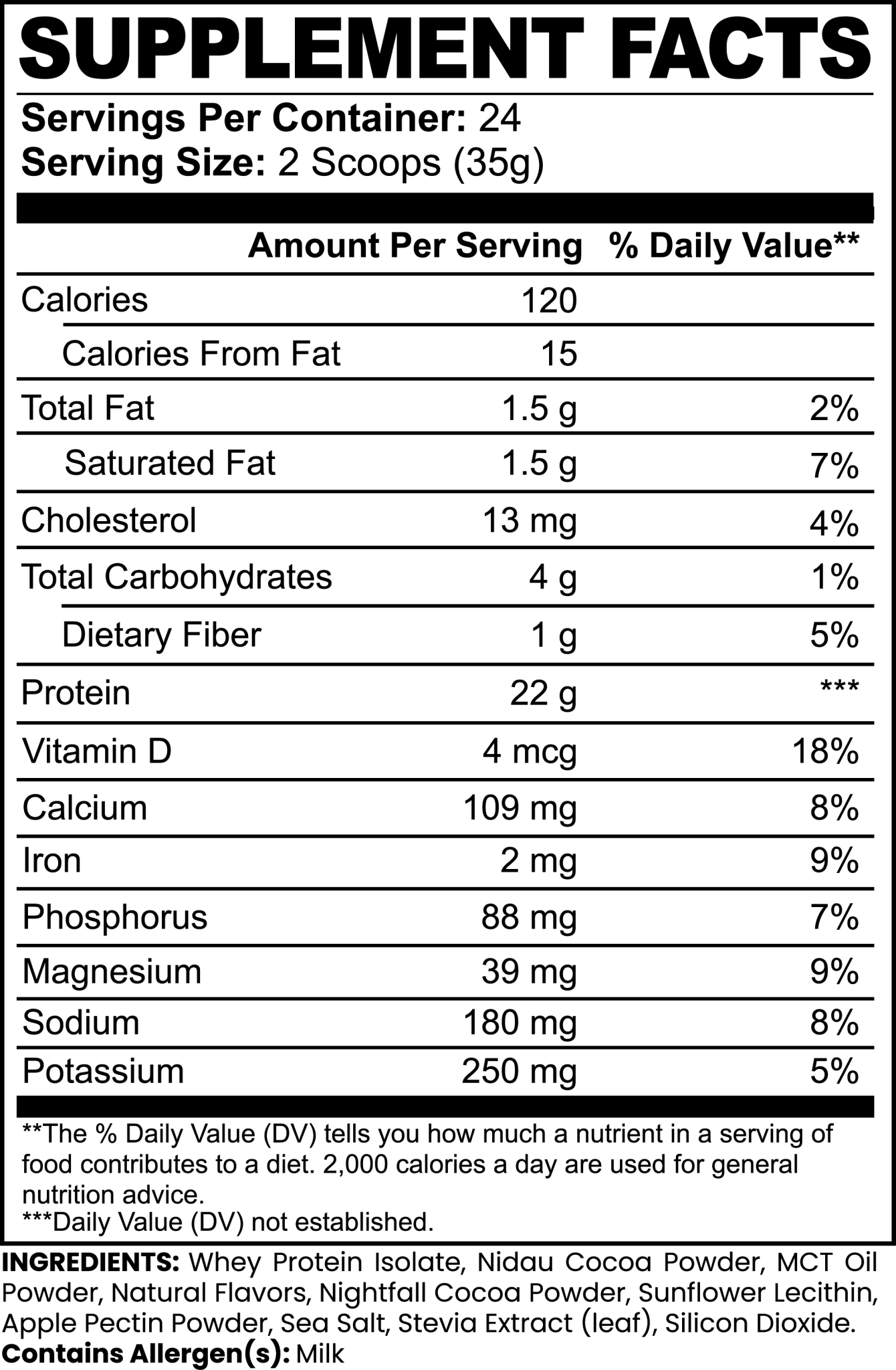 Whey Protein Isolate Chocolate label